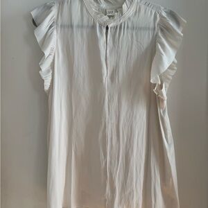 GAP White Flutter Sleeve Blouse with Mandarin Collar